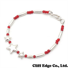 THE BINGO BROTHERS レッドビーズxシルバーパイプ 三連スター(大) ブレスレット SILVERxRED画像