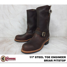 CHIPPEWA 11" ENGINEER BOOT BRIAR PITSTOP TUMBLED FULL GRAIN LEATHER STEEL TOE 1901M69画像
