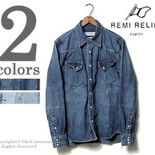 REMI RELIEF アメリカ星条旗 ナチュラル加工デニムウェスタンシャツ RN1516-9114画像