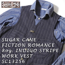 SUGAR CANE FICTION ROMANCE 8oz. INDIGO STRIPE WORK VEST SC13256画像