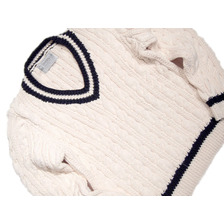INVERALLAN 35A COTTON CRICKET V-NECK SWEATER made in scotland/white x navy画像