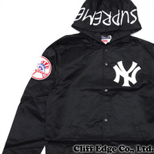 Supreme &times; New York Yankees &times; '47 Brand Satin Hooded Coaches Jacket BLACK画像