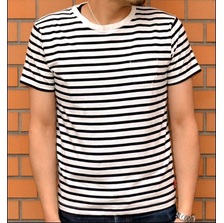 CAT'S PAW COTTON BORDER S/S CREW T-SHIRT CP76833画像