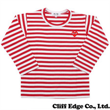 PLAY COMME des GARCONS ハートワッペン ボーダー長袖Tシャツ RED画像