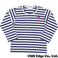PLAY COMME des GARCONS ハートワッペン ボーダー長袖Tシャツ NAVY画像