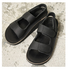 THE SANDALMAN VELCRO STRAP SANDAL HORWEEN LEATHER BLACK画像