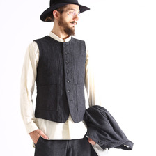 GOLD COTTON / WOOL HERRINGBONE WORK VEST GL13383画像