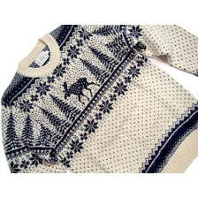 INVERALLAN #113022 SHETLAND JACQUARD DEER CREWNECK SWEATER/cream x new navy画像