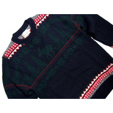 INVERALLAN #113022 SHETLAND JACQUARD DEER CREWNECK SWEATER/new navy x green画像