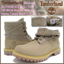 Timberland Womens AUTHENTICS ROLL TOP Off White Nubuck With Tan Harris Tweed Wool A1167画像
