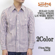 SUGAR CANE TWILL STRIPE L/S WORK SHIRT SC27174画像