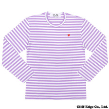 PLAY COMME des GARCONS SMALL RED HEART ボーダー 長袖Tシャツ PURPLE画像