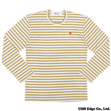 PLAY COMME des GARCONS SMALL RED HEART ボーダー 長袖Tシャツ BEIGE画像