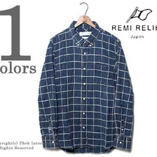 REMI RELIEF インディゴネイティブチェック ボタンダウンシャツ RN1618-9045画像