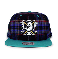 Mitchell & Ness ANAHEIM DUCKS 2T PLAID SNAPBACK GREYxTEAL LVMNAMD016画像