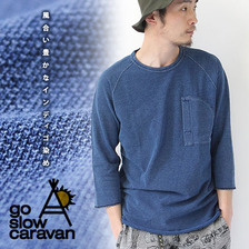 go slow caravan インディゴ 鹿の子 7分 ラグラン TEE 341923画像