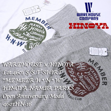 WAREHOUSE &times; HINOYA Lot.4601 S/S T-Shirt "MEMBER H ・ N ・ W" HINOYA NAMBA PARKS Open Anniversary Model 4601HN-16画像