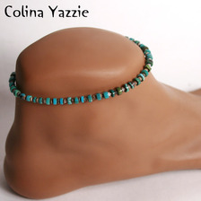 Colina Yazzie Turquoise Heishi Beads Anklet Turquoise &times; Beige画像