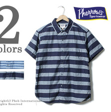 Pherrow's 16S-PBDS2 インディゴボーダー 半袖ボタンダウンシャツ画像