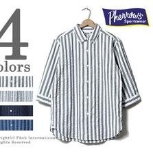 Pherrow's 16S-P7BD2 サッカーストライプ 7分袖 ボタンダウンシャツ画像