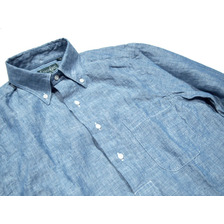 GITMAN VINTAGE L/S REGULAR FIT B.D. PULLOVER LINEN SHIRTS/blue画像