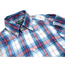 GITMAN VINTAGE L/S REGULAR FIT B.D. PULLOVER LINEN PLAID SHIRTS/red x blue画像