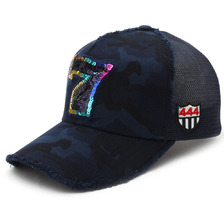 YOSHINORI KOTAKE DESIGN &times; GUILD PRIME LOVELESS ジャガードCAMO RAINBOW 7ロゴ メッシュキャップ NAVY画像