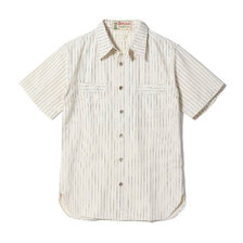 SUGAR CANE FICTION ROMANCE 8.5oz. WHITE WABASH STRIPE S/S WORK SHIRTS SC37275画像