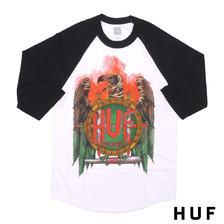 HUF VULTURE RAGLAN TEE WHITExBLACK画像