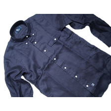 IKE BEHAR MF1306 MODIFIED FIT L.S. SHORT POINT COLLAR B.D. LINEN SHIRTS/navy画像
