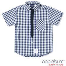 APPLEBUM BABY & KIDS ネクタイギミックギンガムチェックシャツ WHITExNAVY画像