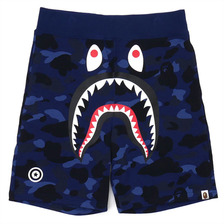 A BATHING APE COLOR CAMO SHARK SWEAT SHORTS NAVY画像