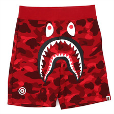 A BATHING APE COLOR CAMO SHARK SWEAT SHORTS RED画像