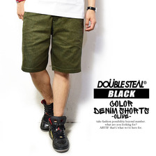 DOUBLE STEAL BLACK COLOR DENIM SHORTS OLIVE 763-71204画像