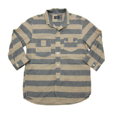 TOPAZ Cotton/Linen 3/4 Sleeve Horizontal Stripe Work Shirts「WABASH BLUEBIRD」 TS-2315画像