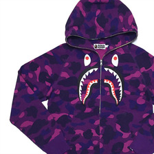 A BATHING APE COLOR CAMO EMBROIDERY SHARK FULL ZIP HOODIE PURPLE 1C80-115-006画像