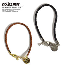 DOUBLE STEAL BLACK LEATHER BRAID BRACELET 463-90214画像
