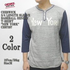 CHESWICK 3/4 LENGTH SLEEVE BASEBALL HENLEY T-SHIRT"NEWYORK" CH67397画像