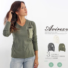 AVIREX WOMENS L/S MA-1 POCKET V-NECK TEE 6263217画像