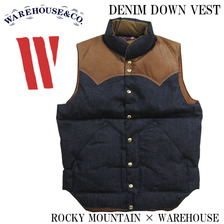 ROCKY MOUNTAIN &times; WAREHOUSE DENIM DOWN VEST NON WASH画像