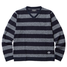 CLUCT V-NECK BORDER STRIPE KNIT SEW (NAVY) 02198画像