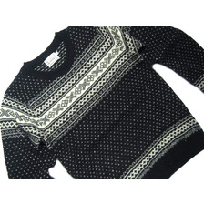 INVERALLAN #113018 SHETLAND JACQUARD CREWNECK 2TONE SWEATER/black画像
