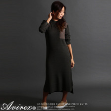 AVIREX WOMENS L/S SHOULDER PATCH ONE PIECE KNITS 6264021画像