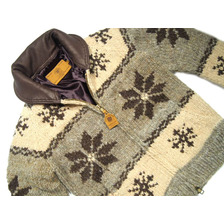 CANADIAN SWEATER HERITAGE COWICHAN JACKET LEATHER COLLAR/mid brown x vanilla画像