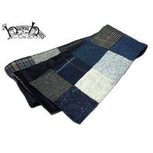 Hanna Hats PATCHWORK TWEED SCARF WITH CORDUROY LINING/GREY PATCH & BLACK画像