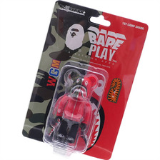 A BATHING APE &times; MEDICOM TOY 1ST CAMO SHARK BE@RBRICK 100% RED画像