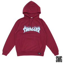 SWAGGER FIRE PATTERN PULLOVER HOODIE BURGUNDY画像