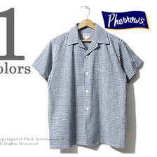 Pherrow's 17S-PIS1 ギンガムチェック 半袖 オープンカラーシャツ画像