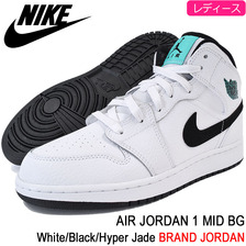 NIKE AIR JORDAN 1 MID BG White/Black/Hyper Jade BRAND JORDAN 554725-122画像