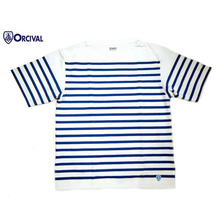 Orcival #6115 MEN'S S/S BOATNECK 18STRIPE TEE/white x blue画像